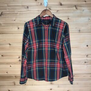 J.Crew Womens Slim Fit Plaid Button Down Shirt Red Black K3726 Size 16